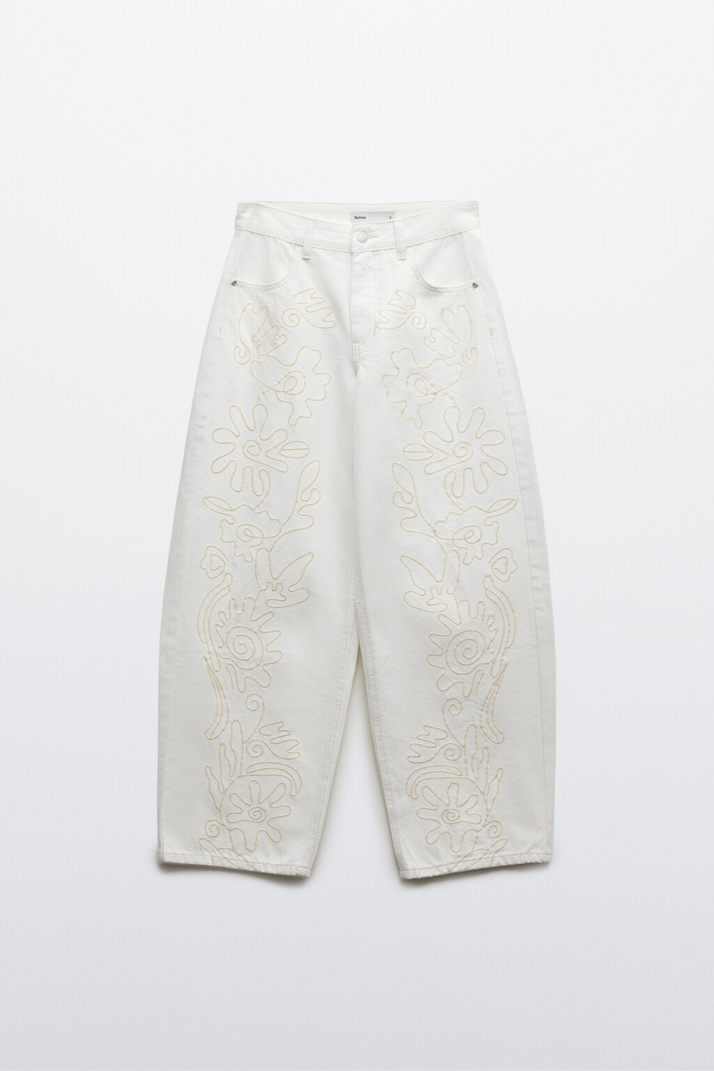 Джинсы barrel fit со средней посадкой и вышивкой - цвет белый - 1