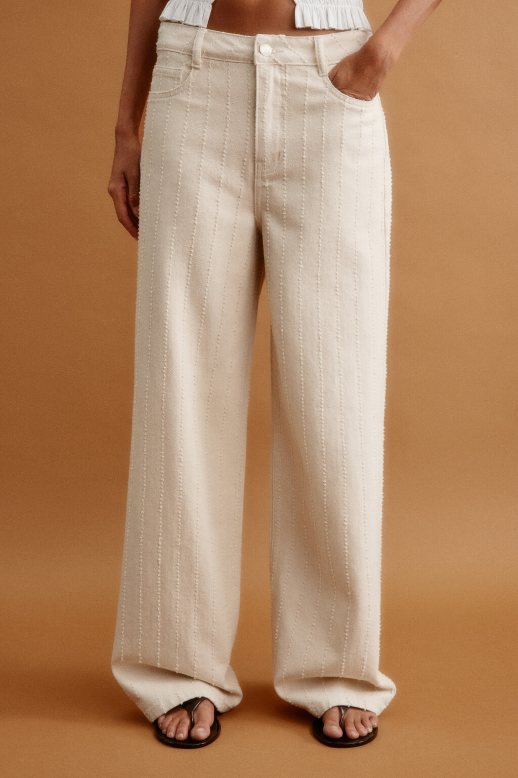 Джинсы прямые со средней посадкой и узором - цвет бежевый - 3