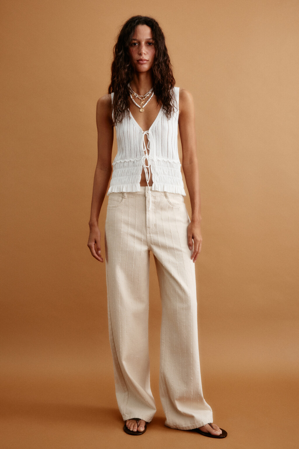 Джинсы прямые со средней посадкой и узором - цвет бежевый - 5