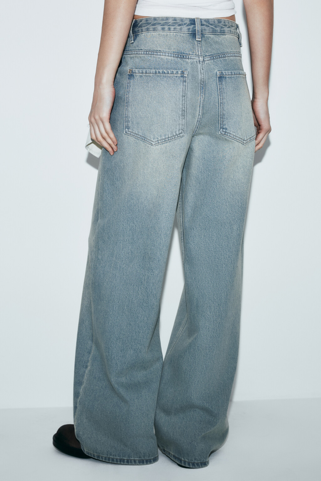 Джинсы wide leg со средней посадкой и имитацией юбки - цвет синий - 3