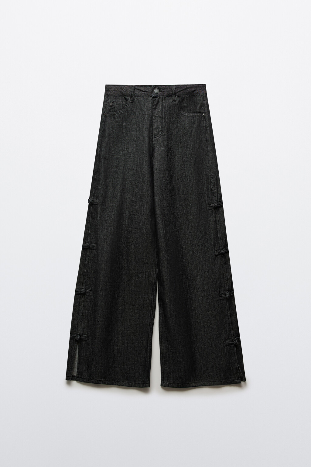 Джинсы широкие со средней посадкой в китайском стиле - цвет черный - 1
