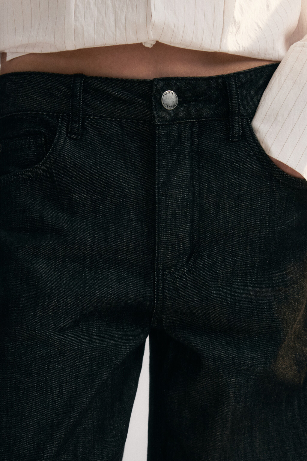 Джинсы широкие со средней посадкой в китайском стиле - цвет черный - 6