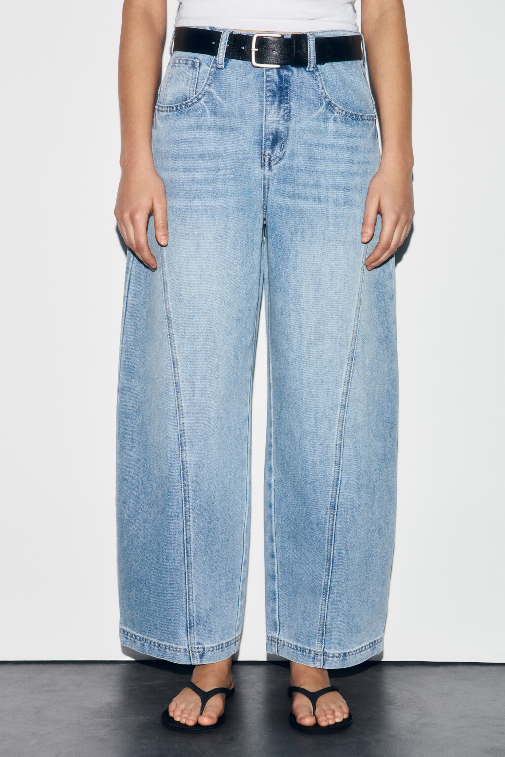 Джинсы багги с высокой посадкой и ремнем - цвет голубой - 2