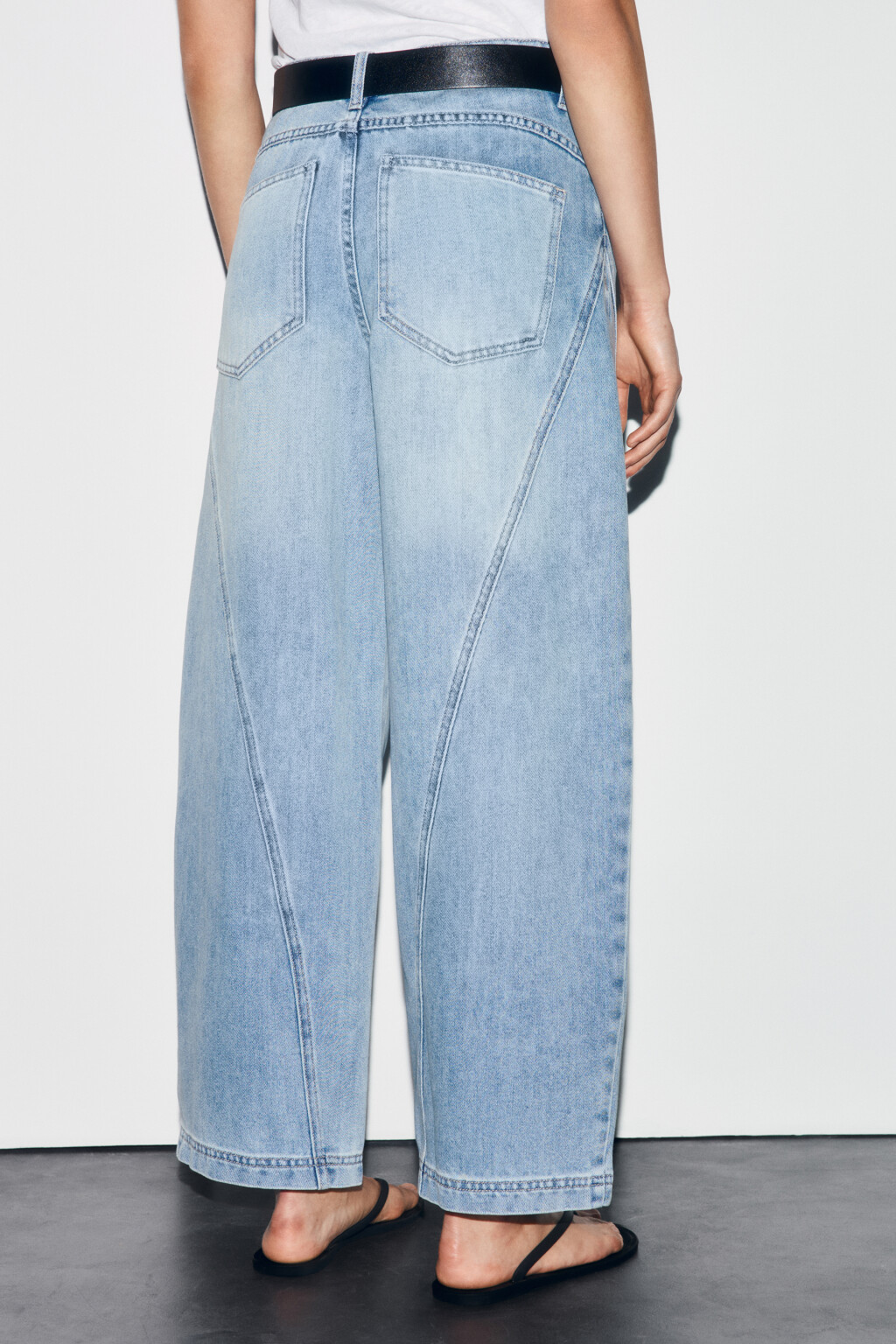 Джинсы багги с высокой посадкой и ремнем - цвет голубой - 3