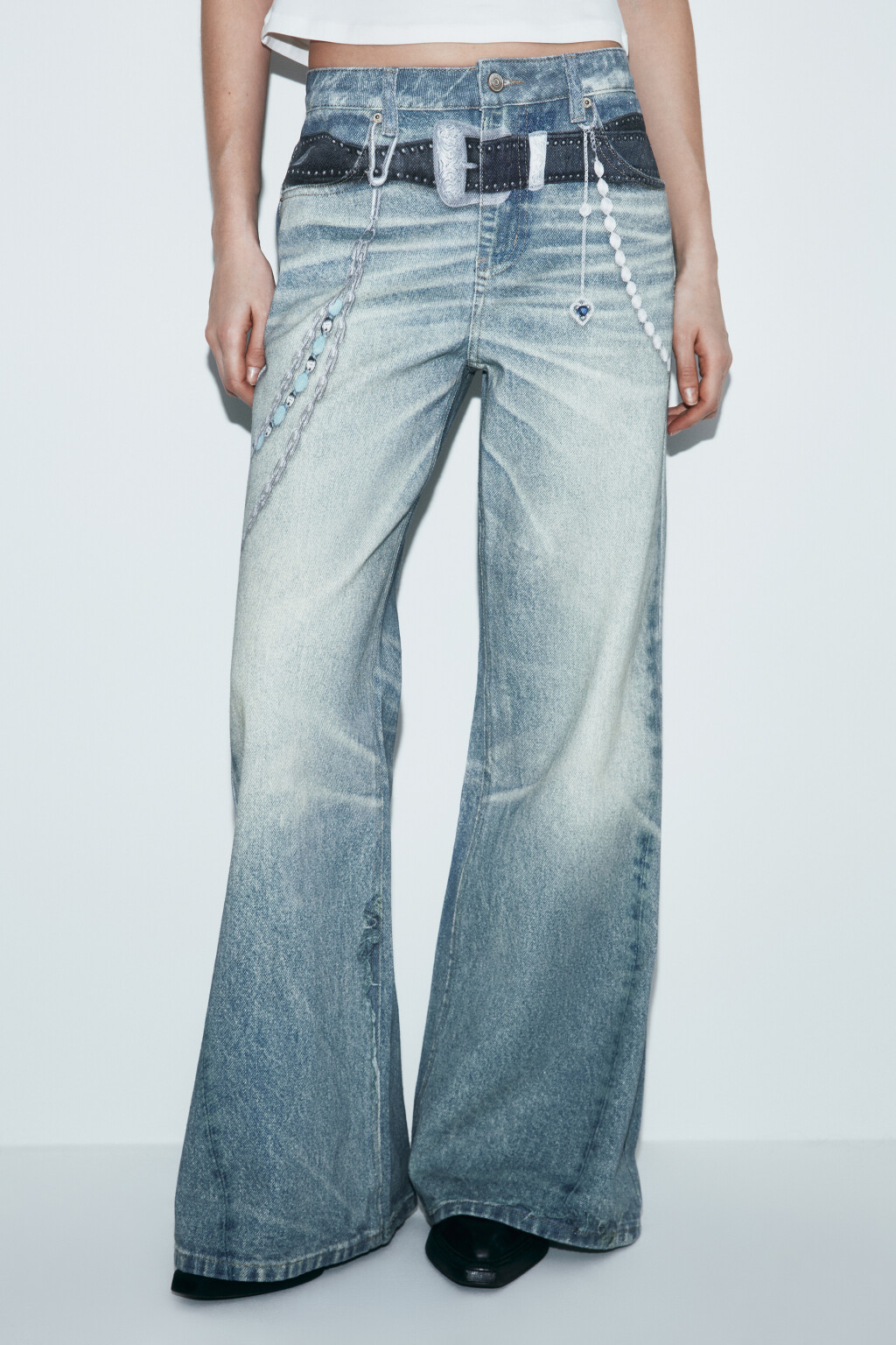 Джинсы широкие со средней посадкой и принтом - цвет синий - 2