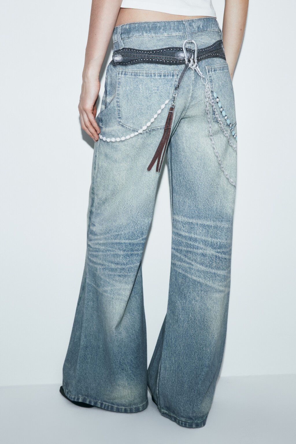 Джинсы широкие со средней посадкой и принтом - цвет синий - 3