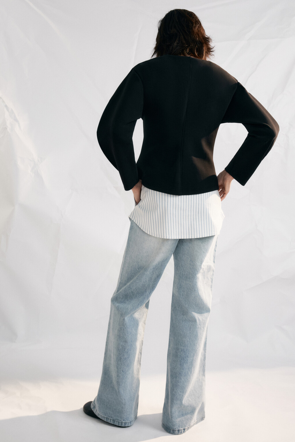 Брюки клеш со средней посадкой и имитацией рубашки - цвет голубой - 2