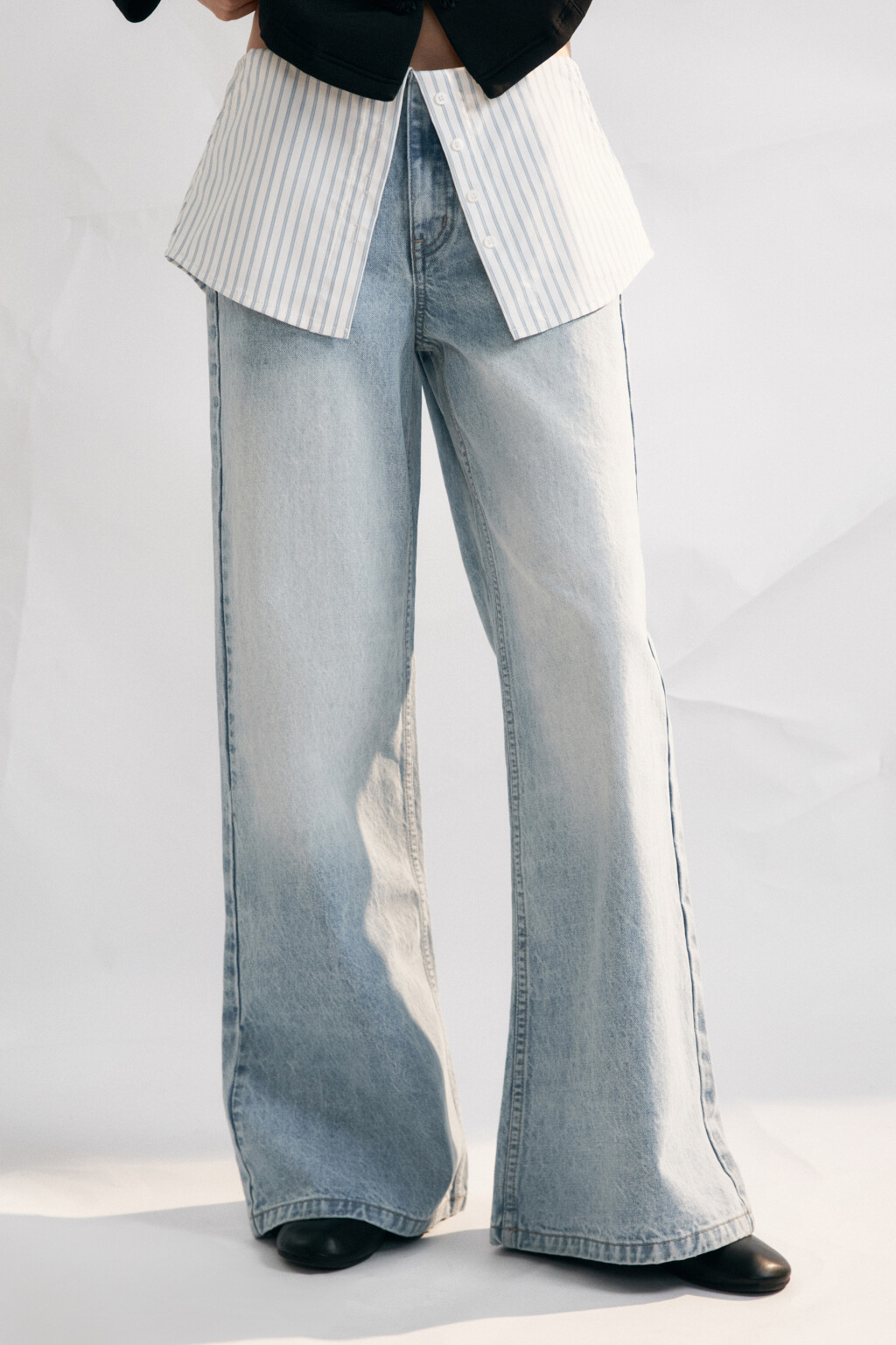 Брюки клеш со средней посадкой и имитацией рубашки - цвет голубой - 3