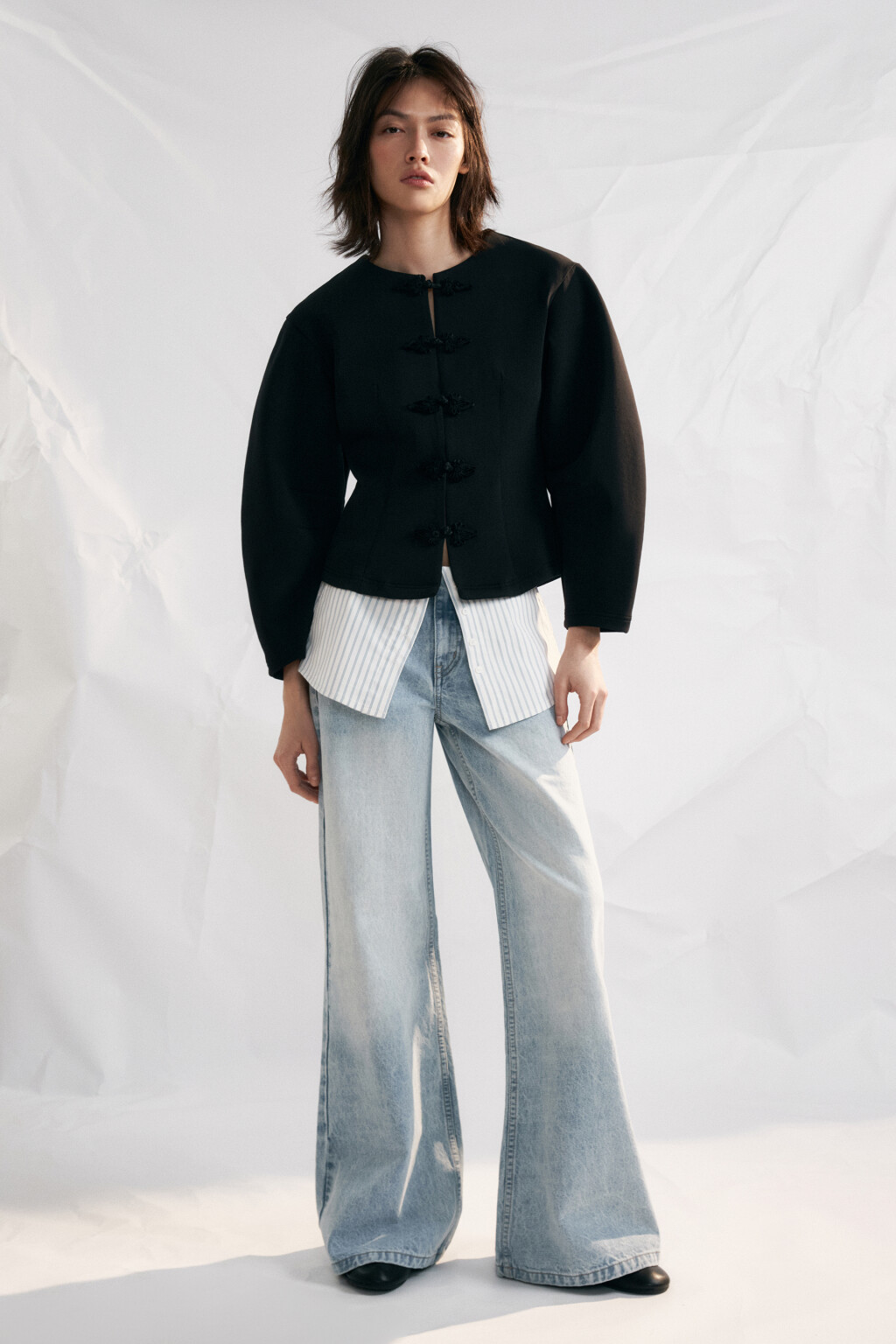 Брюки клеш со средней посадкой и имитацией рубашки - цвет голубой - 5