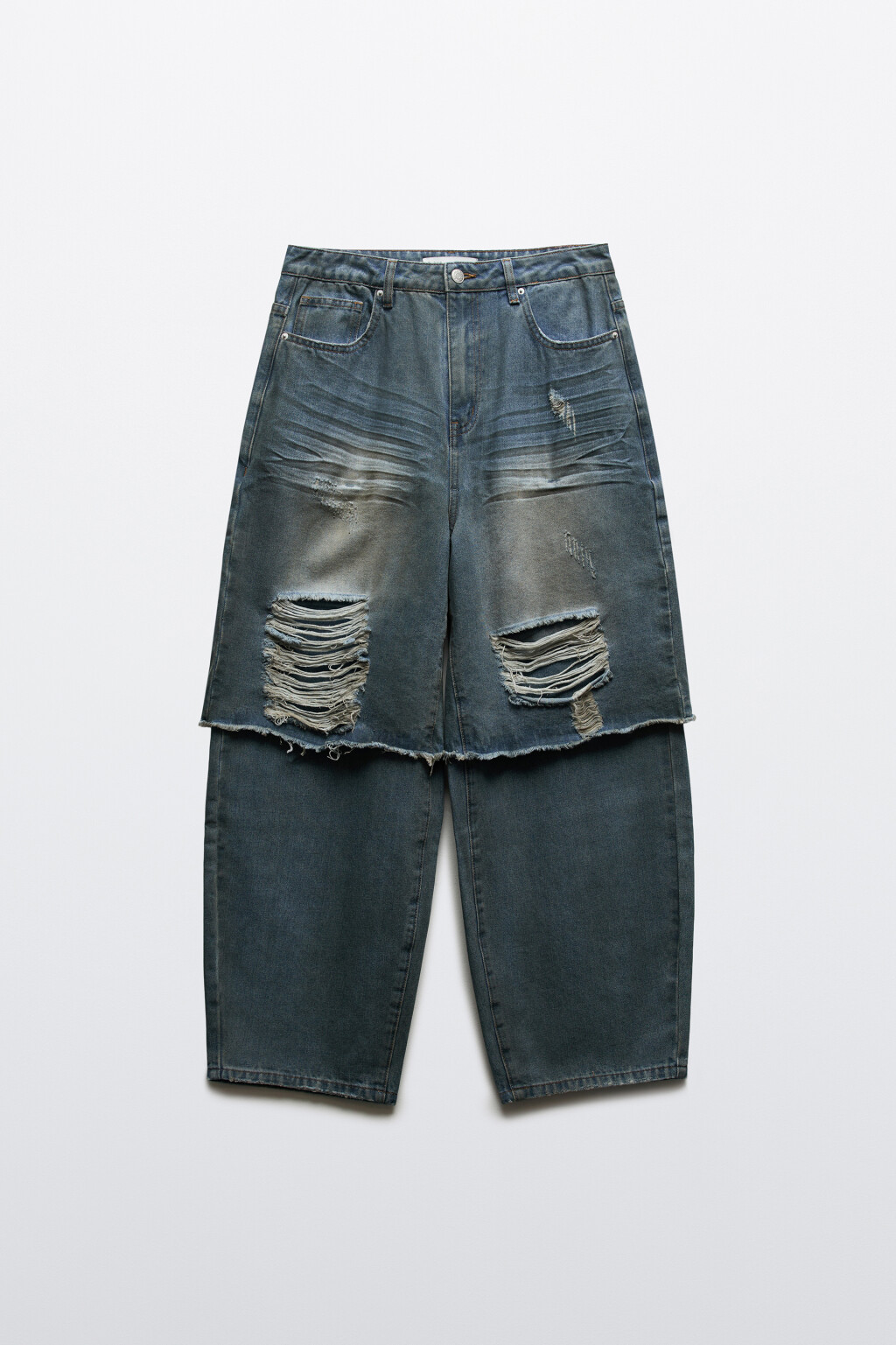 Джинсы багги с низкой посадкой и имитацией второго слоя - цвет синий - 8