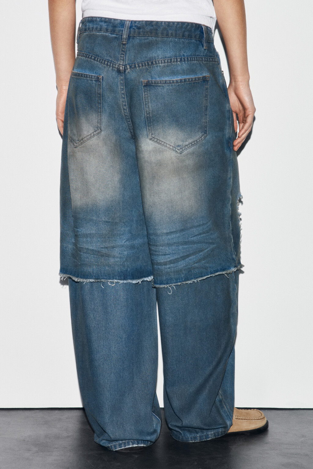 Джинсы багги с низкой посадкой и имитацией второго слоя - цвет синий - 3