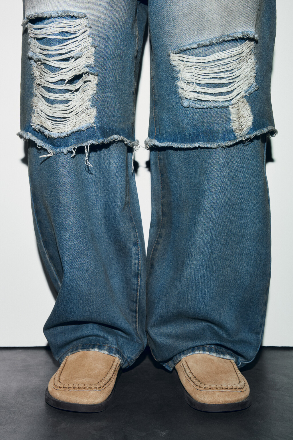 Джинсы багги с низкой посадкой и имитацией второго слоя - цвет синий - 6