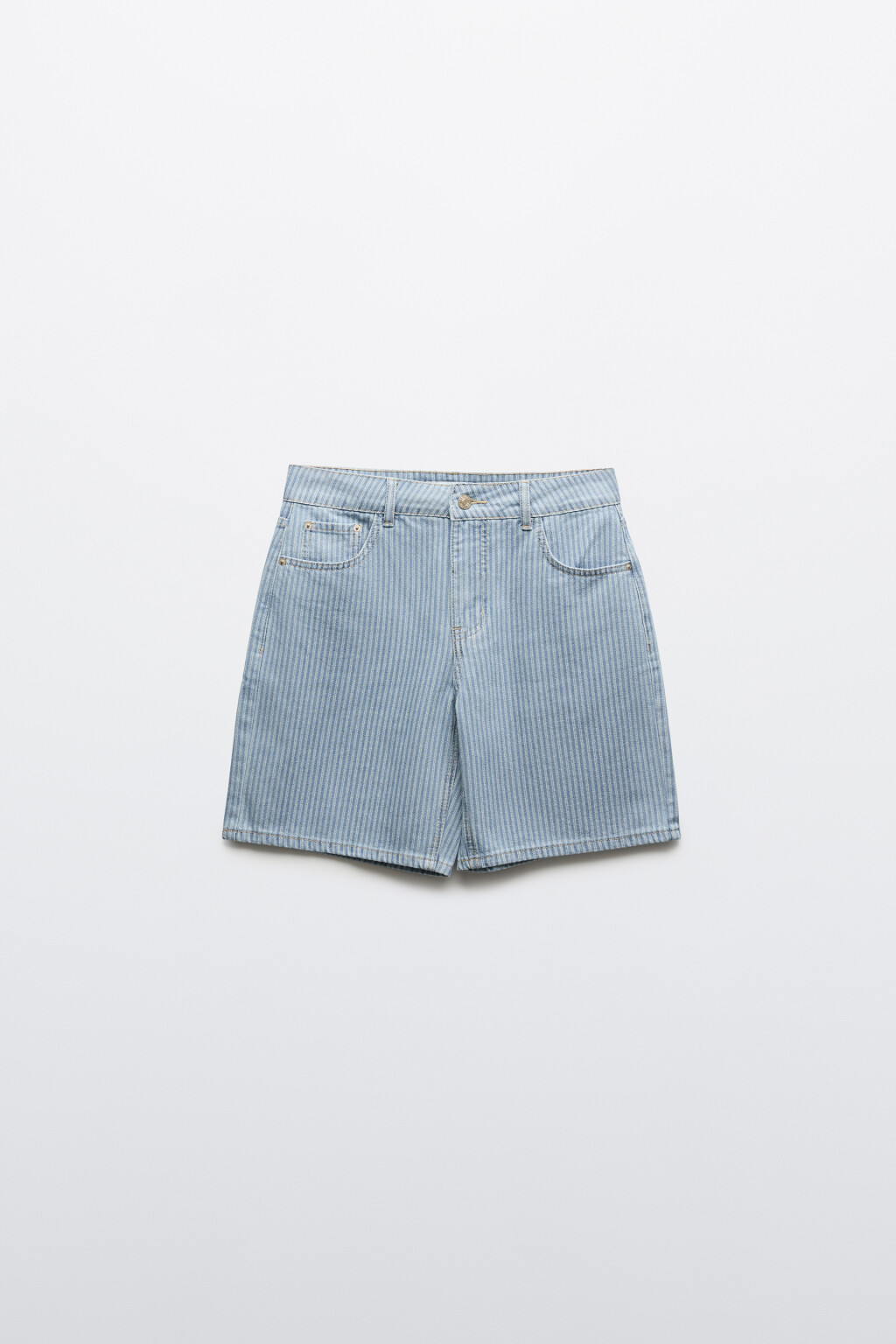 Шорты джинсовые короткие в полоску - цвет голубой - 1