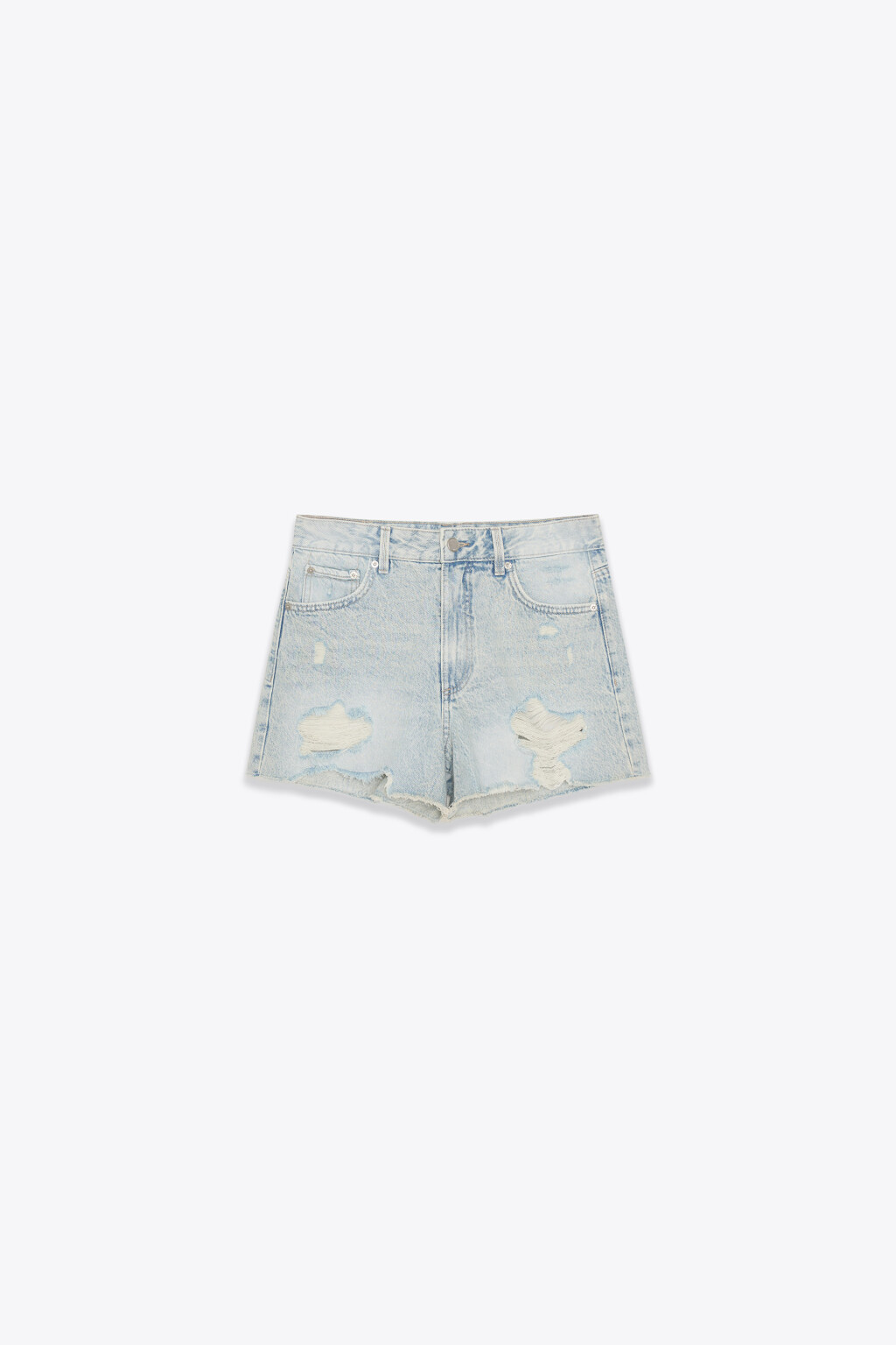 Шорты джинсовые рваные со средней посадкой - цвет синий - 1