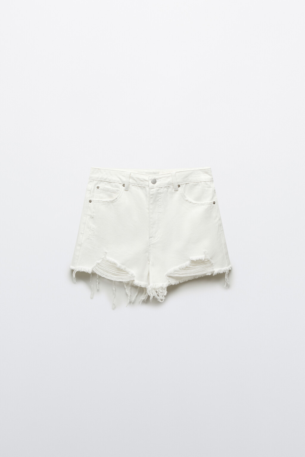 Шорты джинсовые с высокой посадкой короткие рваные - цвет белый - 7