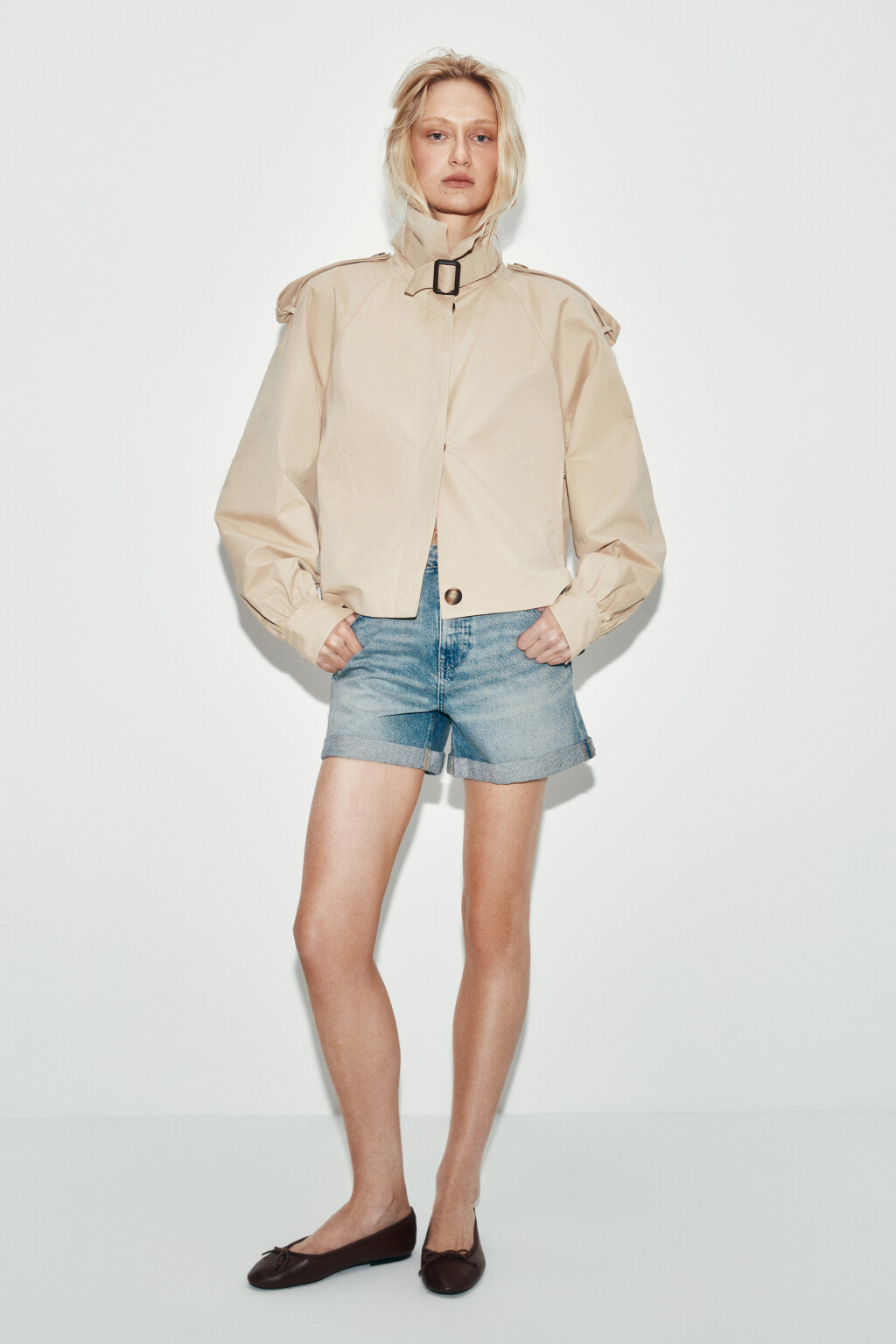 Шорты джинсовые с высокой посадкой короткие - цвет синий - 5