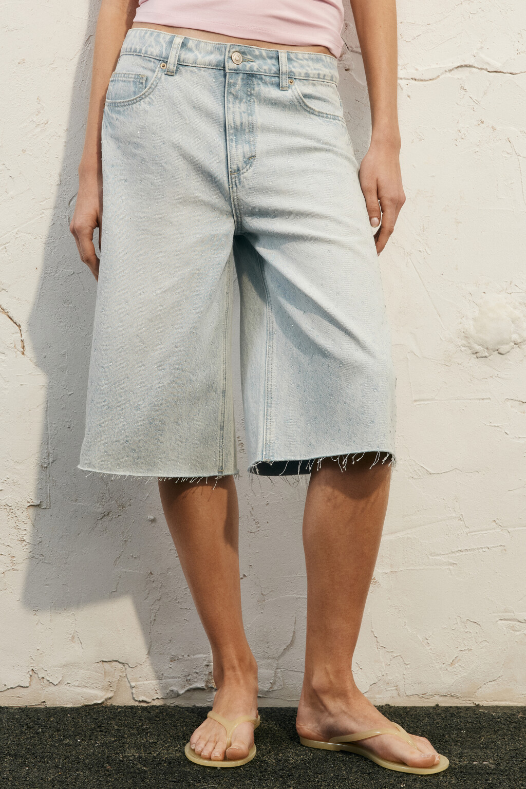 Джортсы со средней посадкой и стразами - цвет голубой - 3