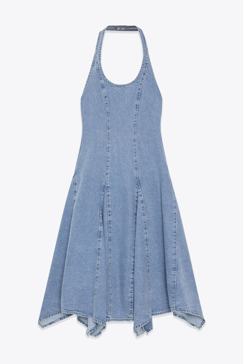 Платье-халтер миди джинсовое с клиньями - цвет голубой - 1