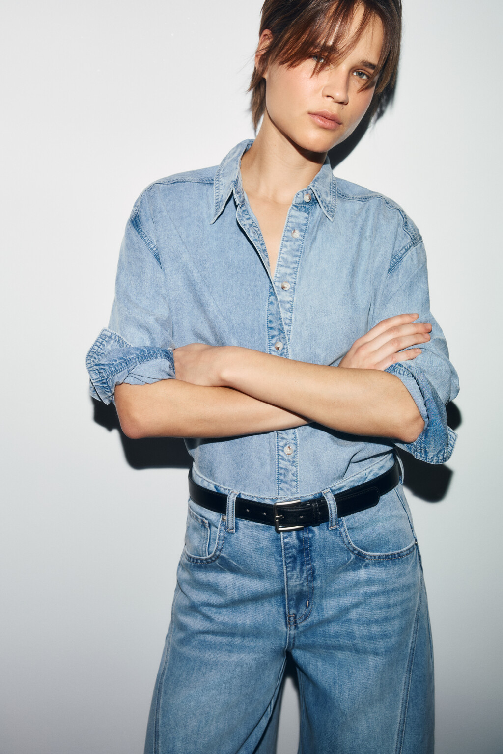 Рубашка-овершот прямая джинсовая из лиоцелла - цвет голубой - 1