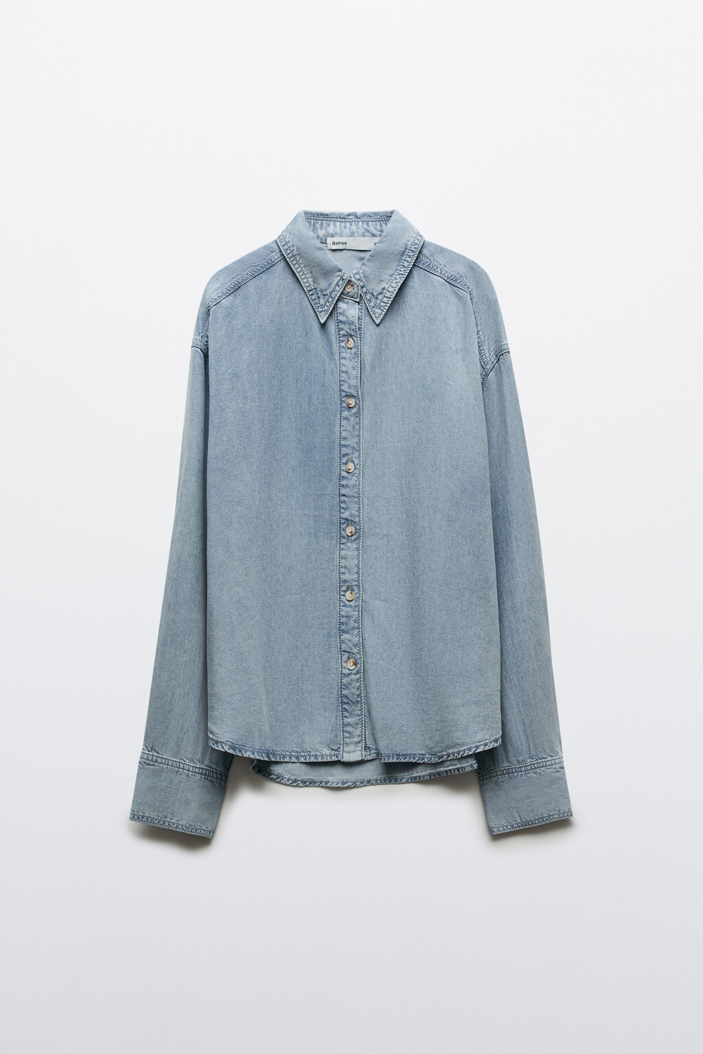Рубашка-овершот прямая джинсовая из лиоцелла - цвет голубой - 8