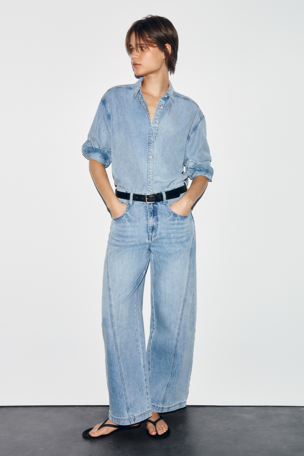 Рубашка-овершот прямая джинсовая из лиоцелла - цвет голубой - 5