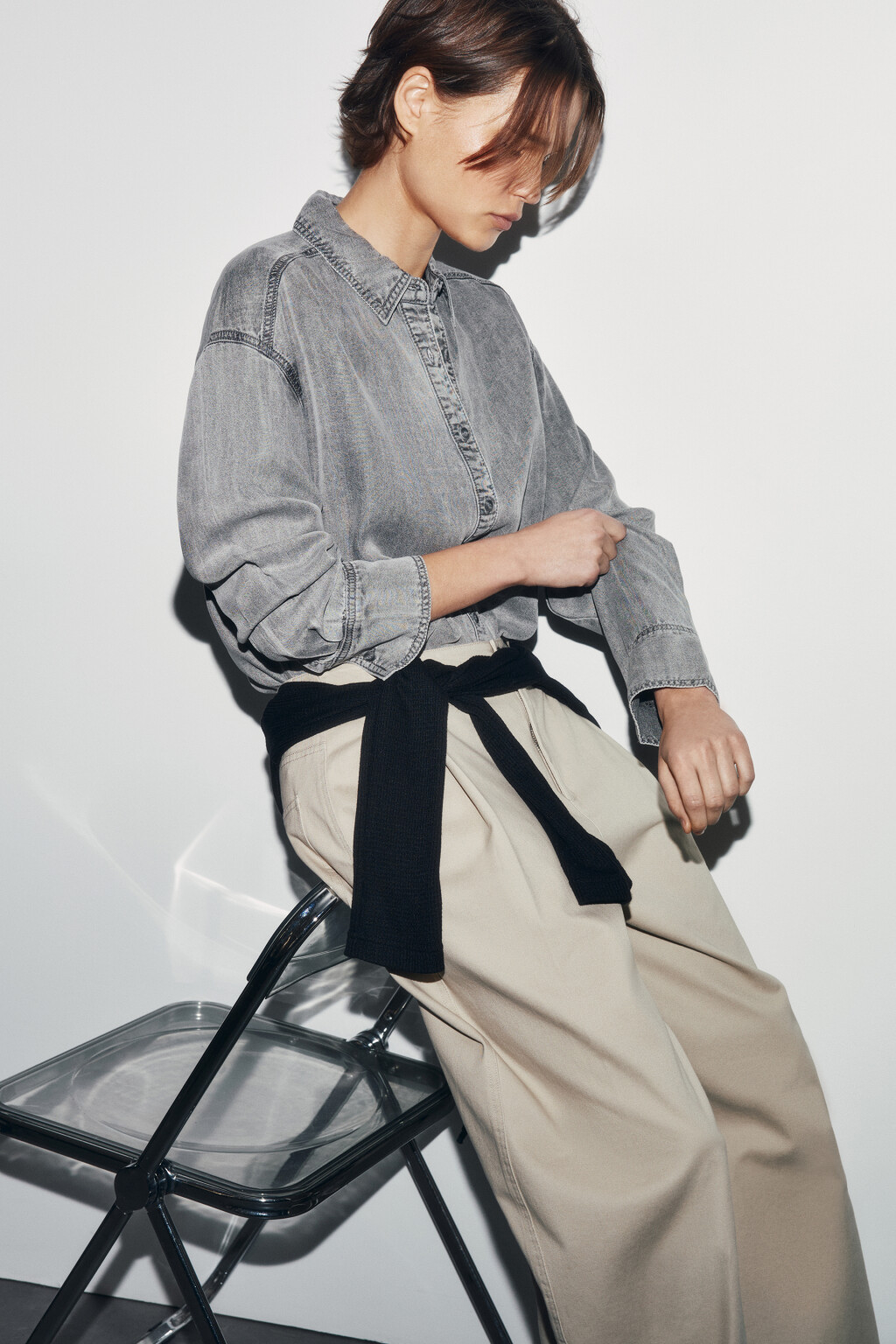 Рубашка-овершот прямая джинсовая из лиоцелла - цвет серый - 1