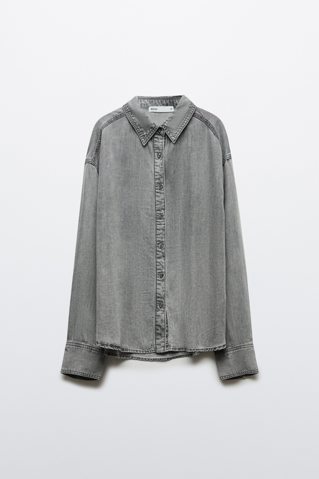 Рубашка-овершот прямая джинсовая из лиоцелла - цвет серый - 7