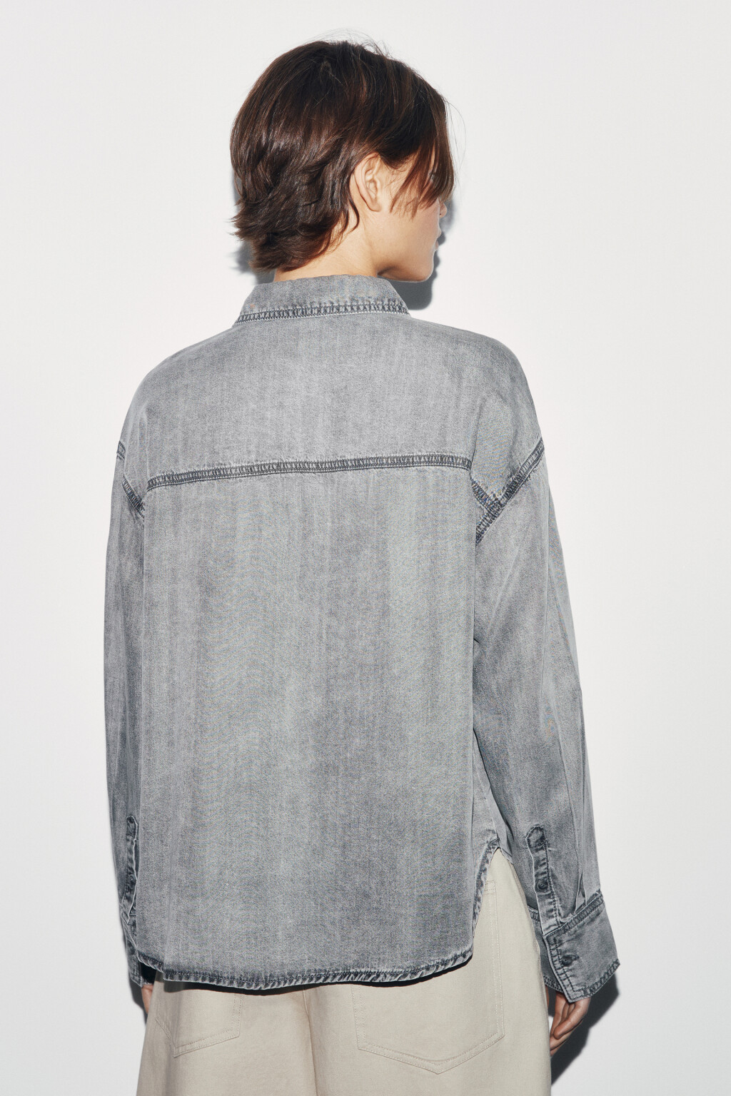 Рубашка-овершот прямая джинсовая из лиоцелла - цвет серый - 3