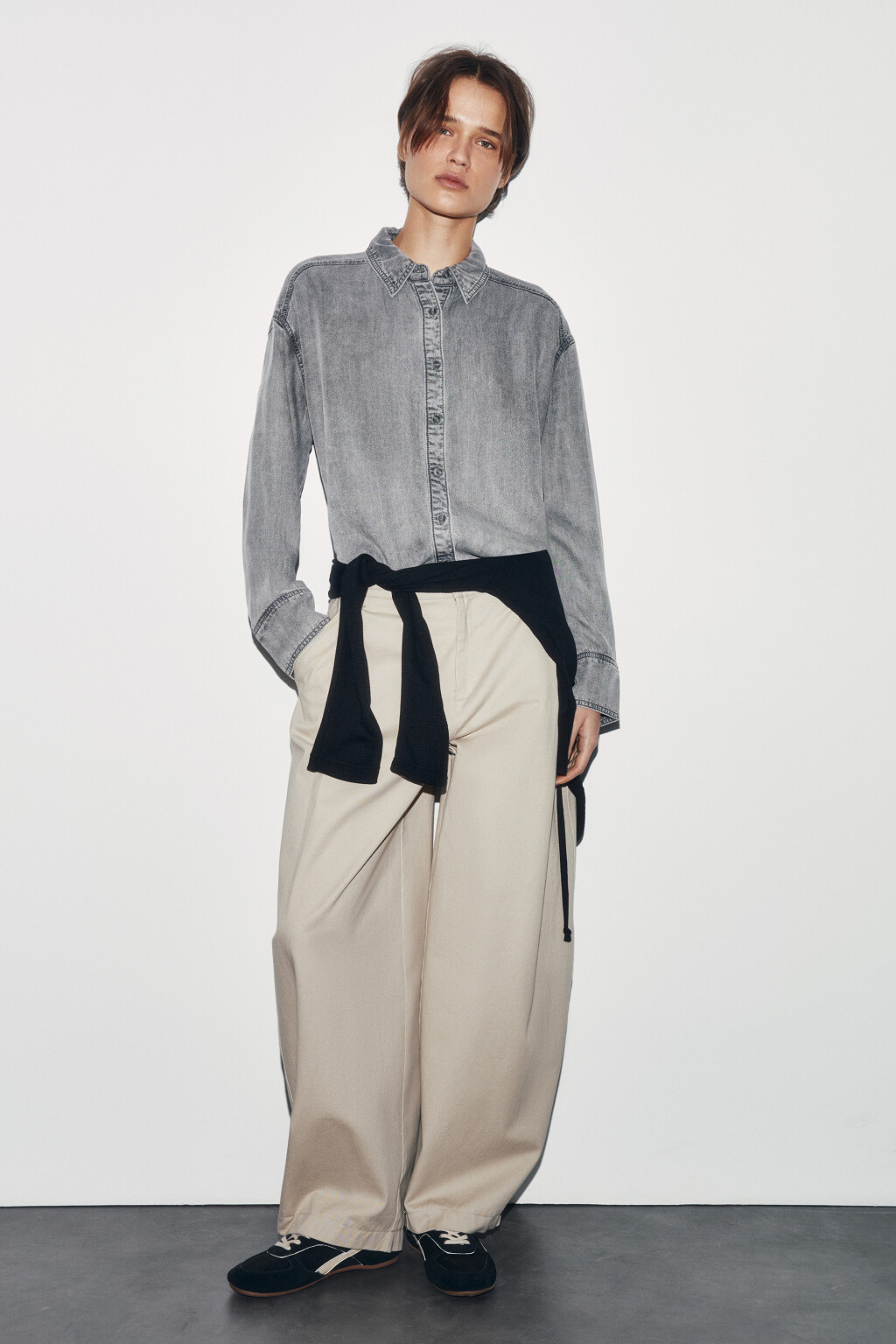 Рубашка-овершот прямая джинсовая из лиоцелла - цвет серый - 4