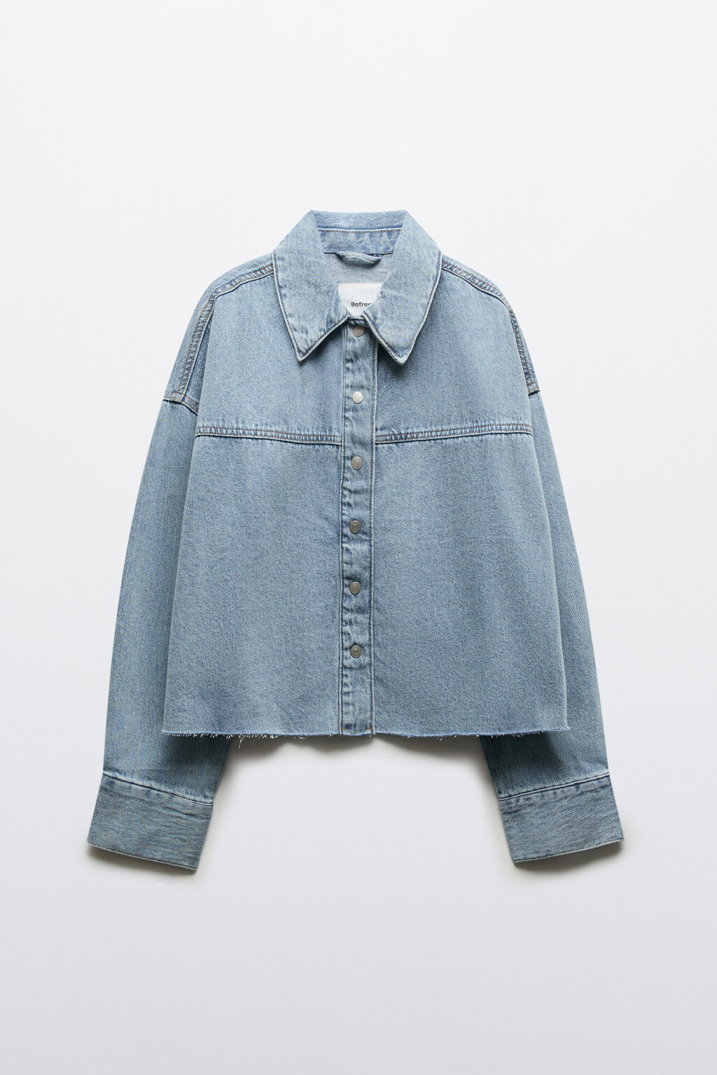 Рубашка джинсовая укороченная - цвет голубой - 1