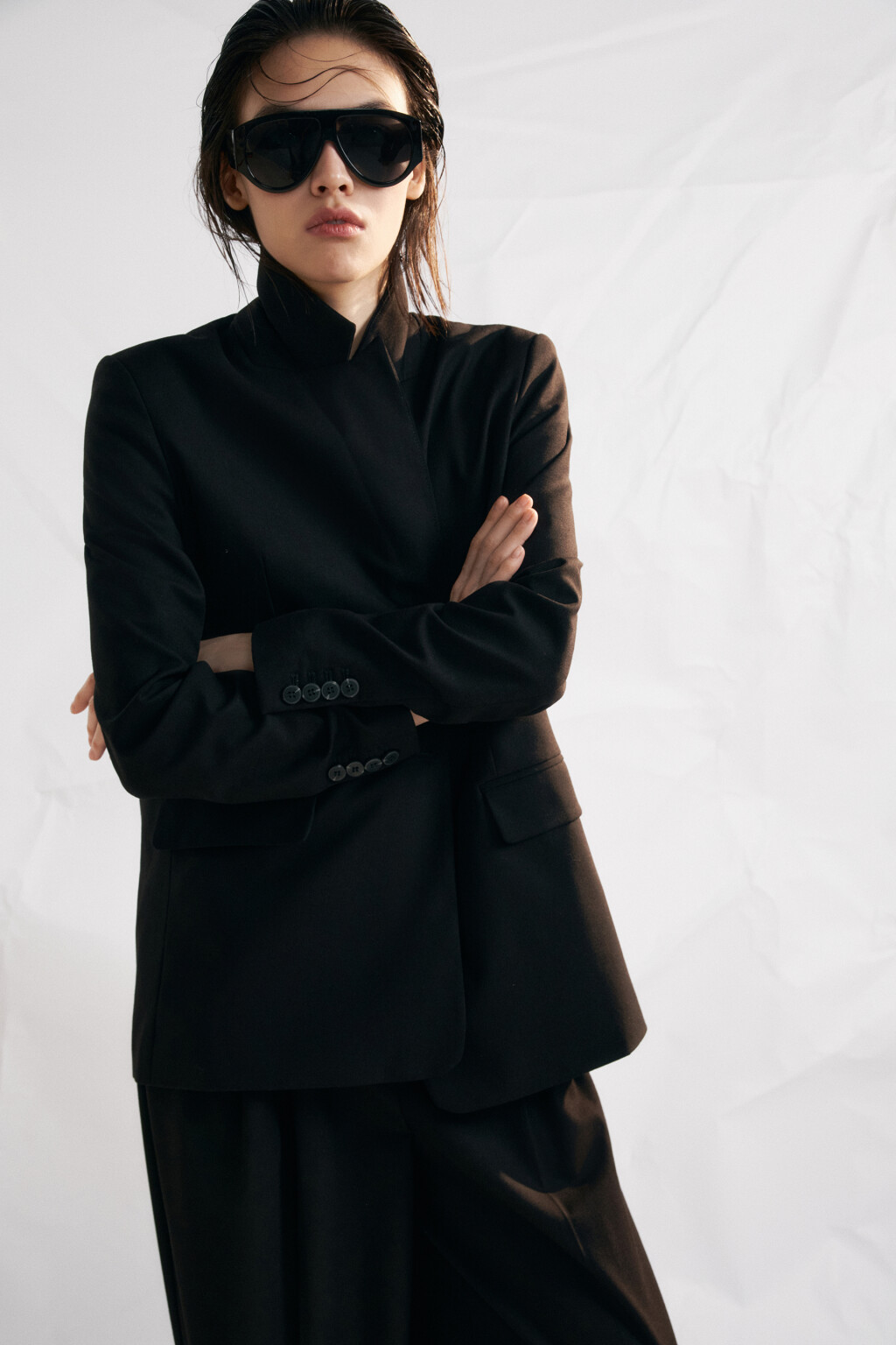 Пиджак прямого кроя со льном - цвет черный - 1