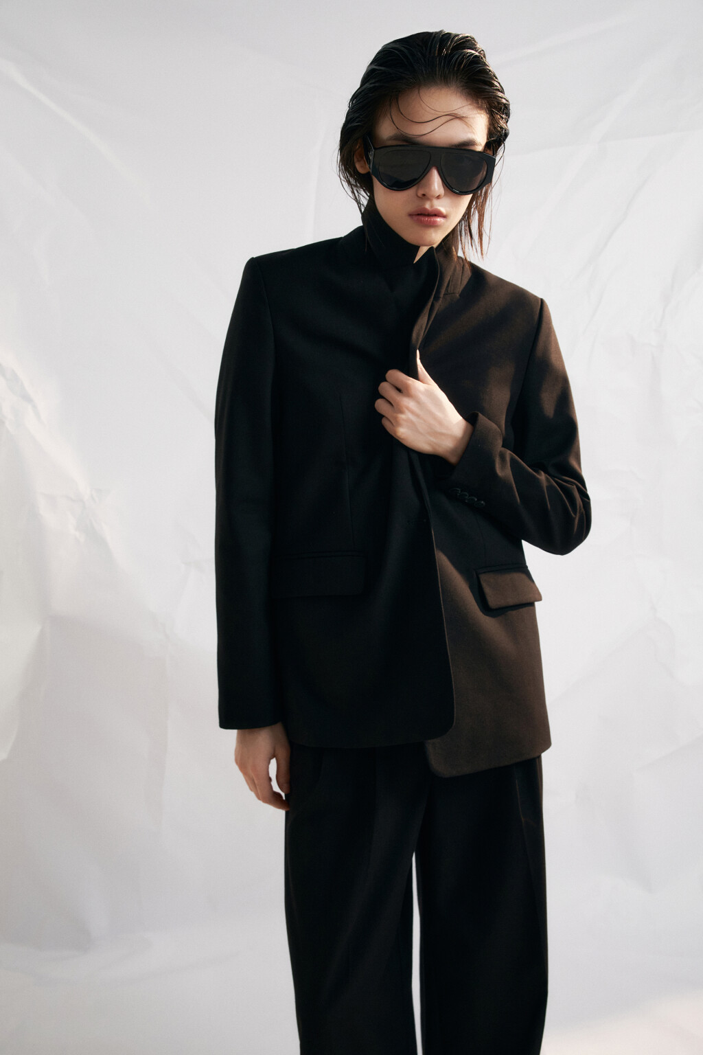 Пиджак прямого кроя со льном - цвет черный - 2