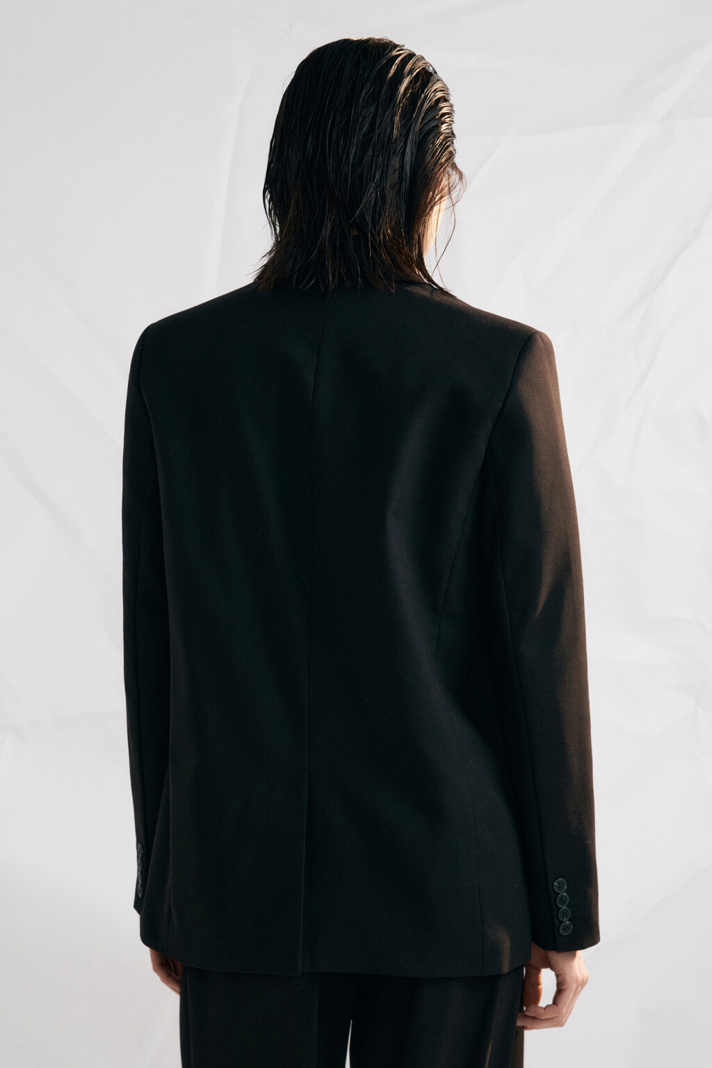 Пиджак прямого кроя со льном - цвет черный - 4