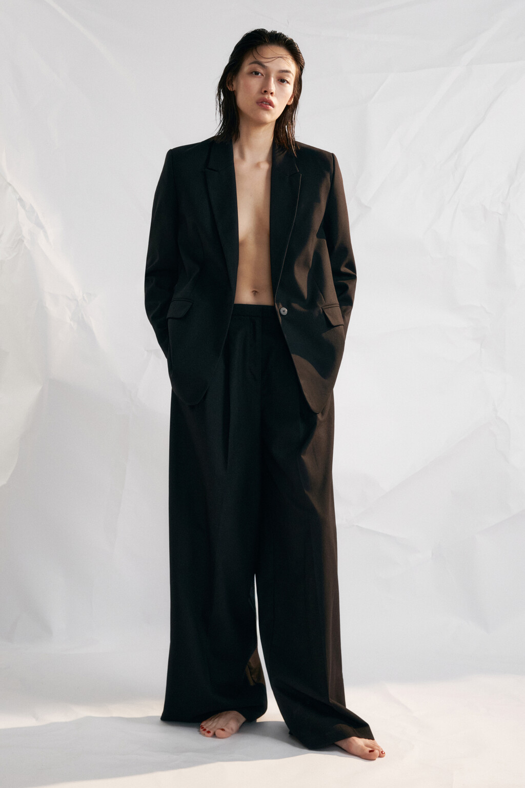 Пиджак прямого кроя со льном - цвет черный - 5