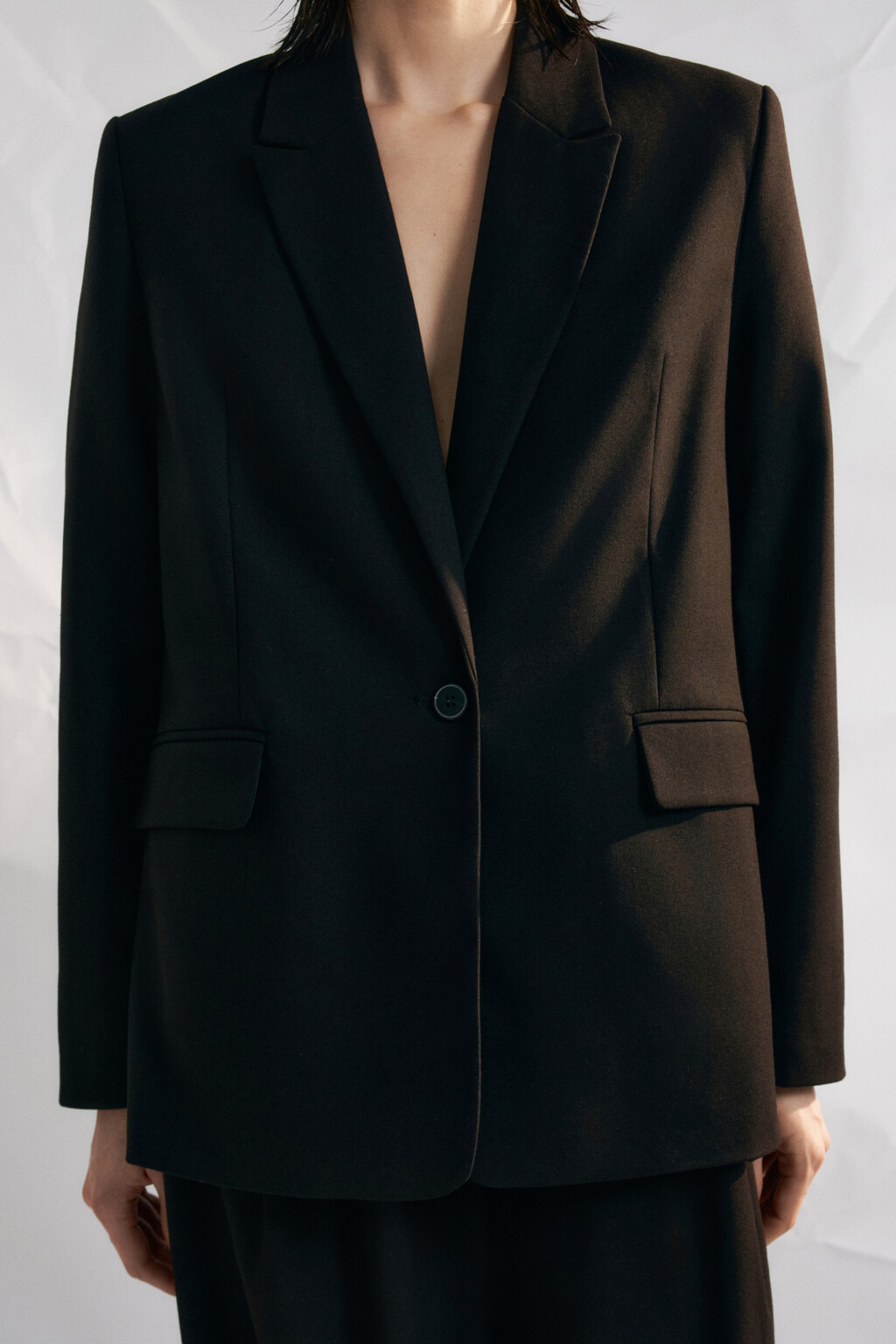 Пиджак прямого кроя со льном - цвет черный - 6