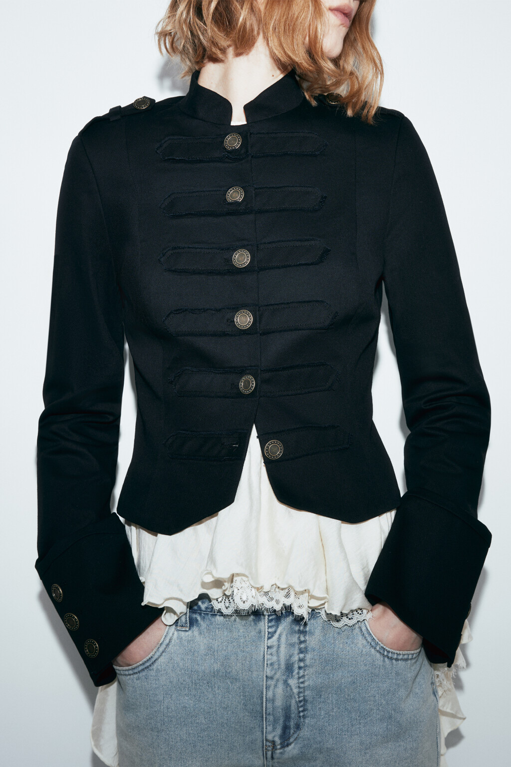 Жакет-доломан укороченный с воротником-стойкой - цвет черный - 2