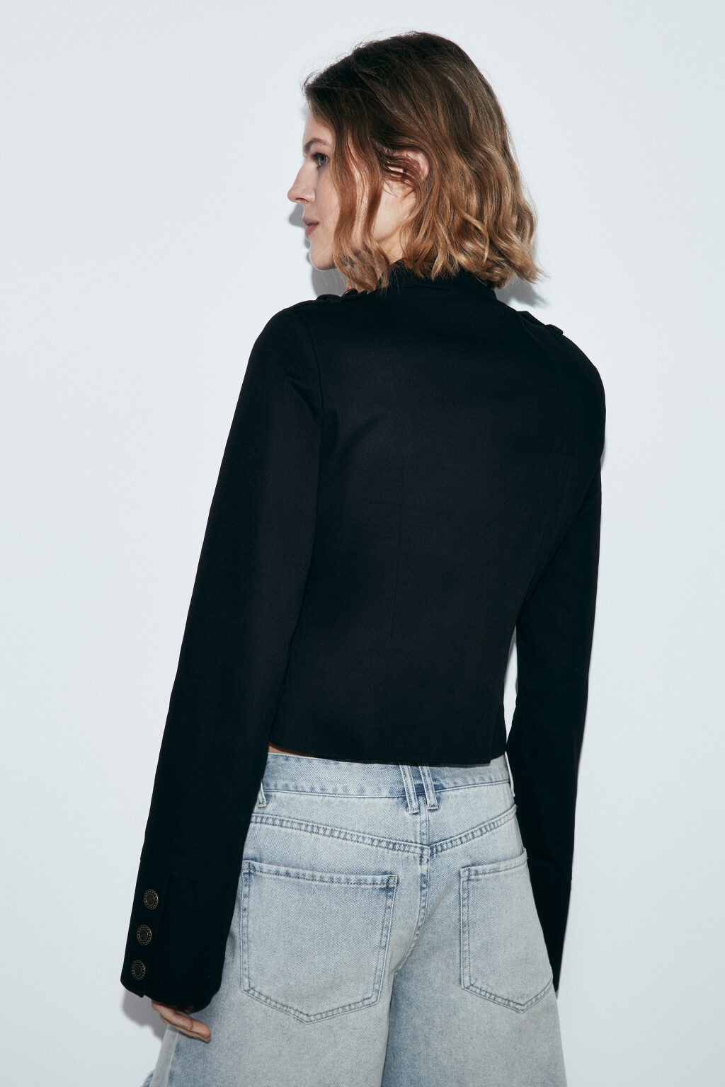 Жакет-доломан укороченный с воротником-стойкой - цвет черный - 4