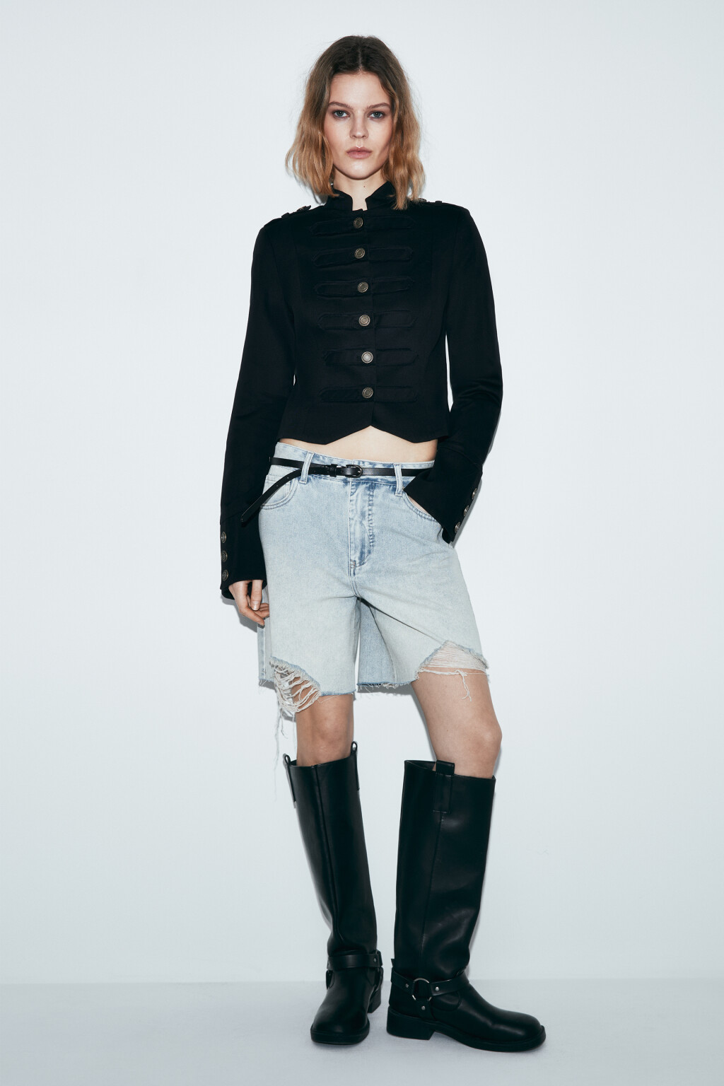 Жакет-доломан укороченный с воротником-стойкой - цвет черный - 5