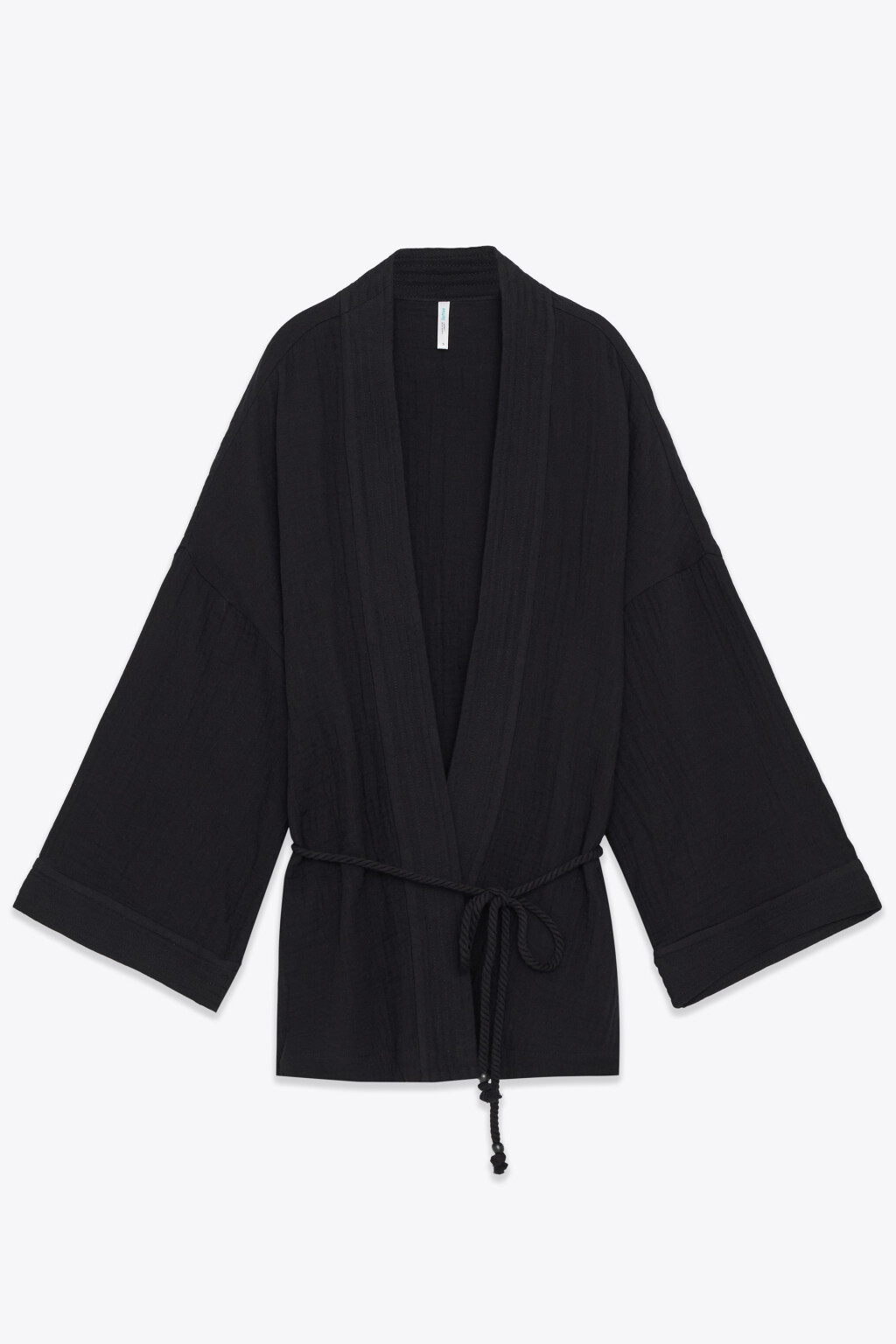 Жакет-кимоно на завязках хлопковый - цвет черный - 1