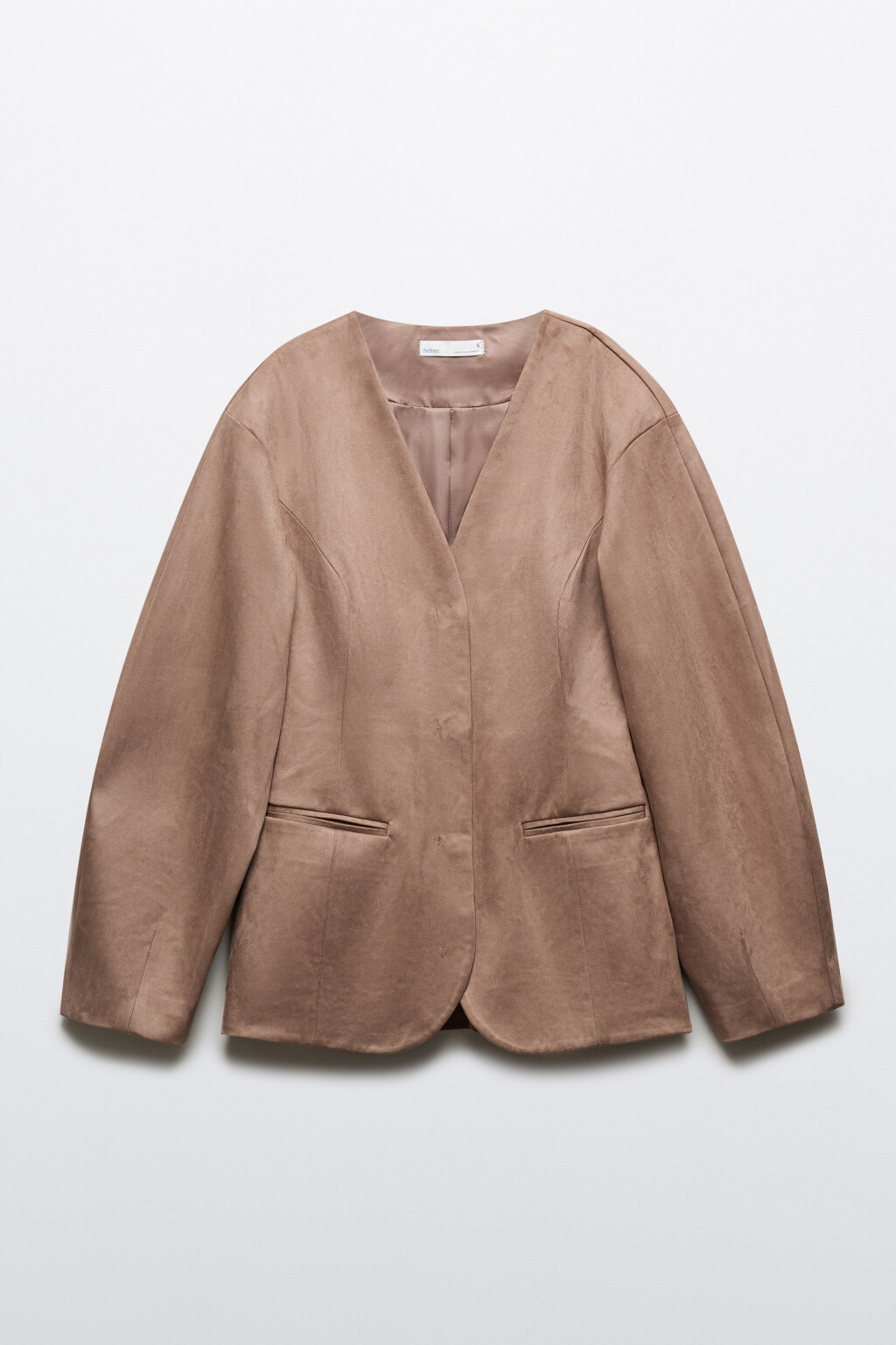 Пиджак приталенный с замшевой фактурой - цвет бежевый - 7