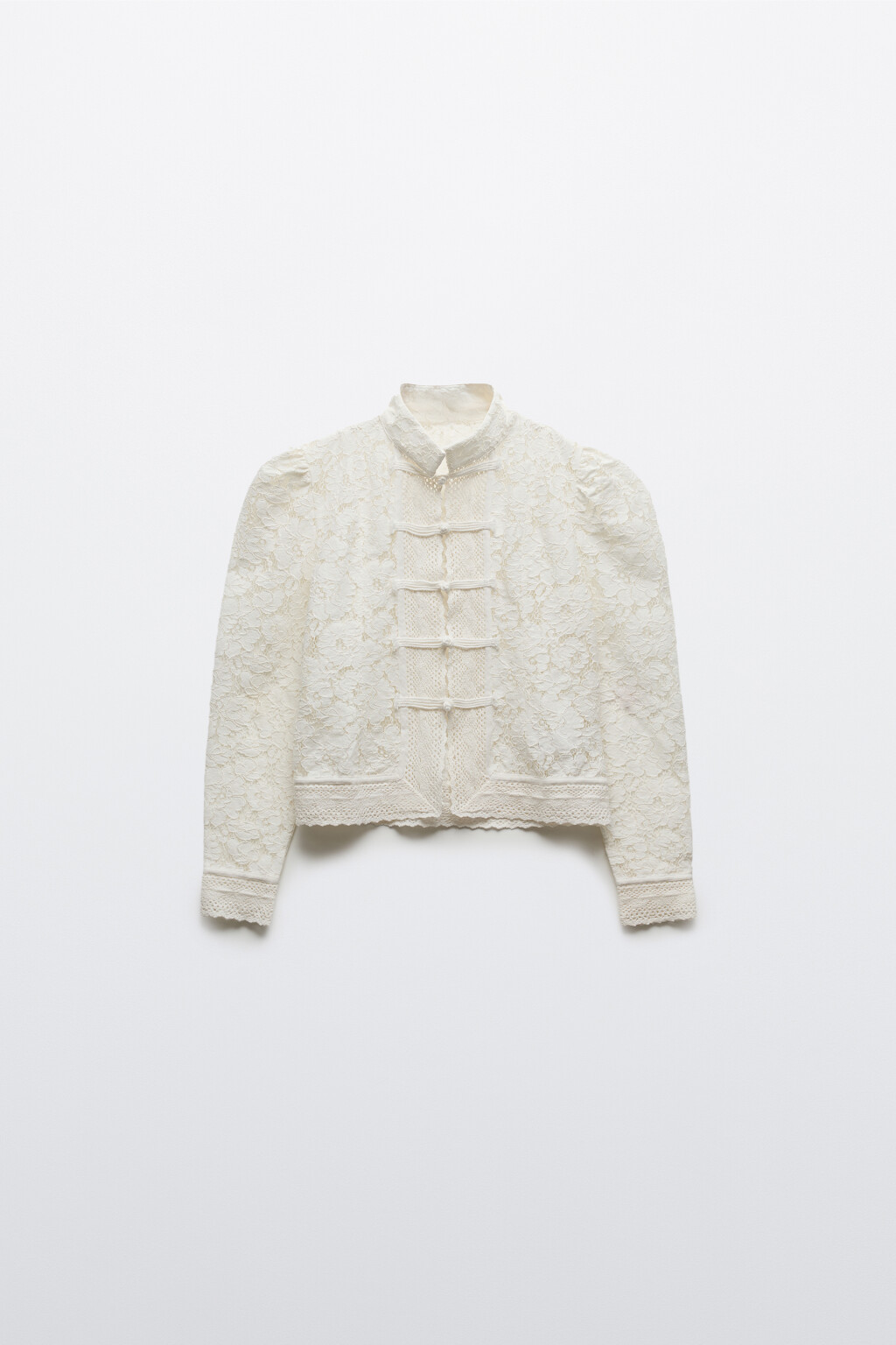 Жакет укороченный полуприлегающий кружевной - цвет молочный - 7