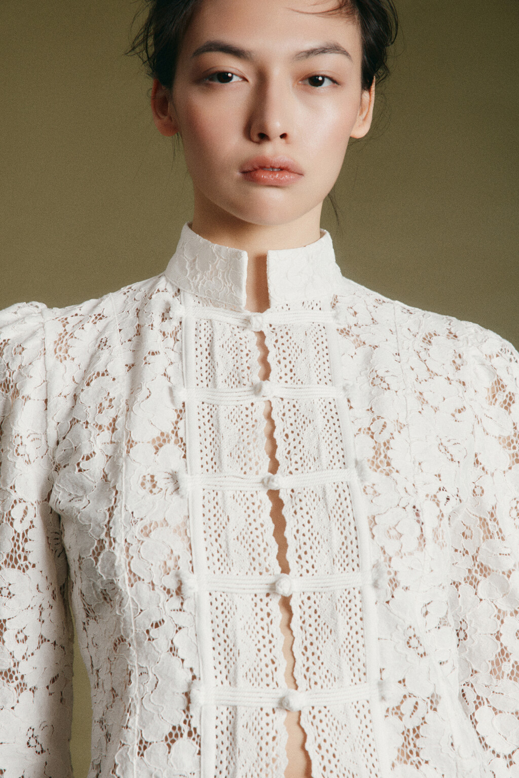 Жакет укороченный полуприлегающий кружевной - цвет молочный - 5