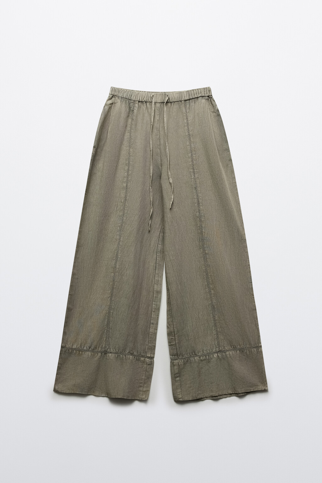Брюки wide leg со средней посадкой и льном - цвет зеленый - 7