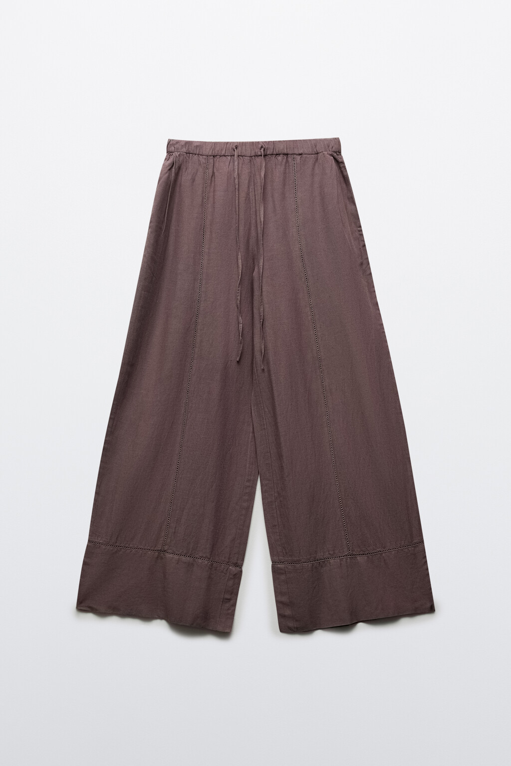 Брюки wide leg со средней посадкой и льном - цвет коричневый - 7