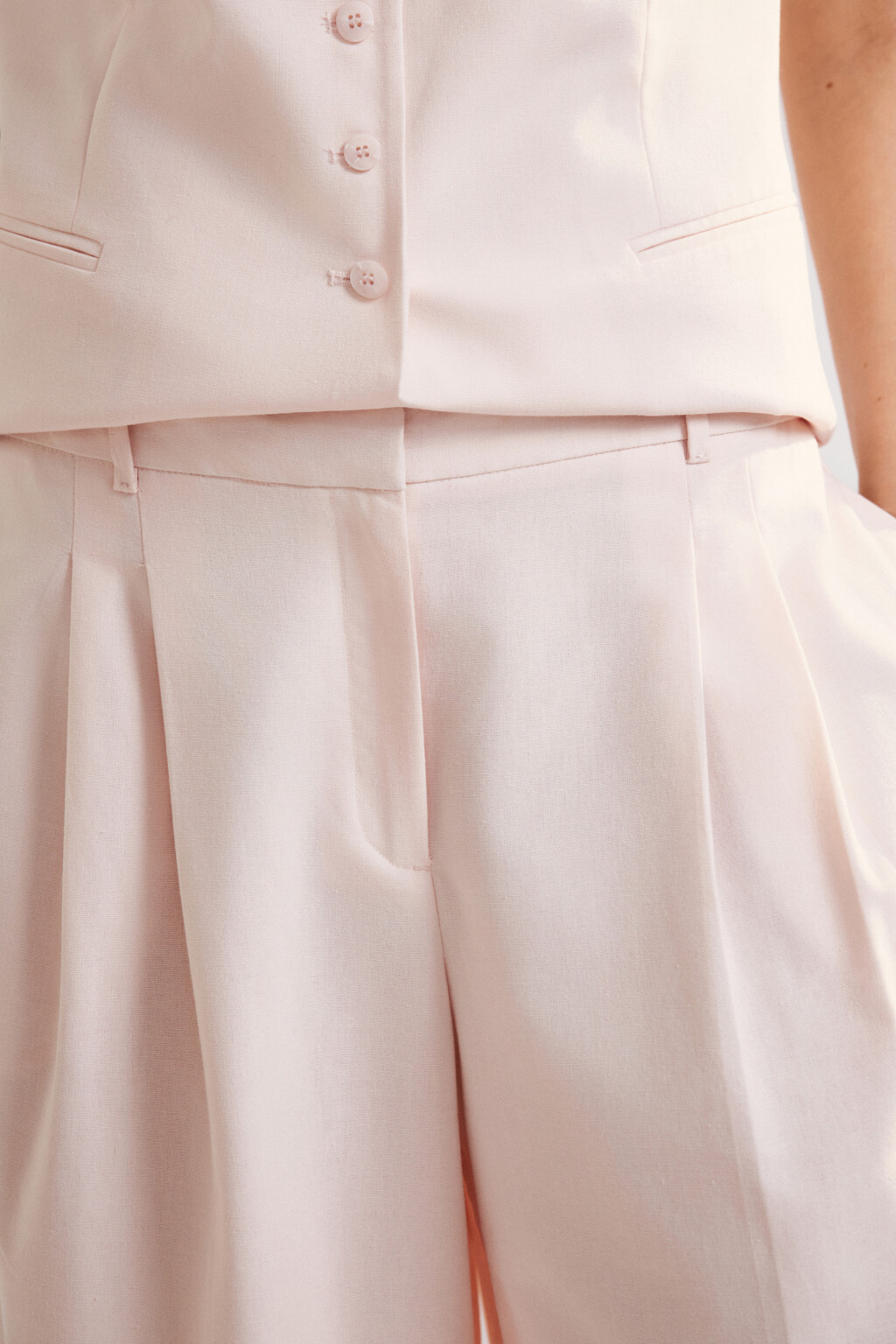 Брюки широкие костюмные с высокой посадкой - цвет розовый - 5
