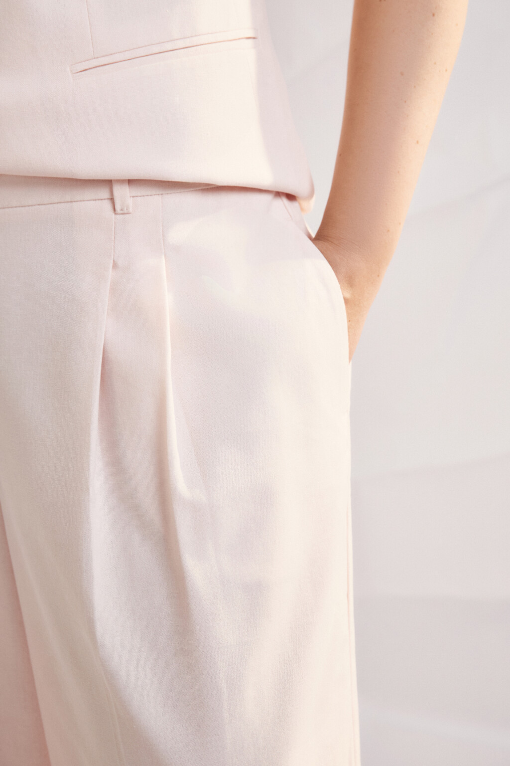 Брюки широкие костюмные с высокой посадкой - цвет розовый - 6