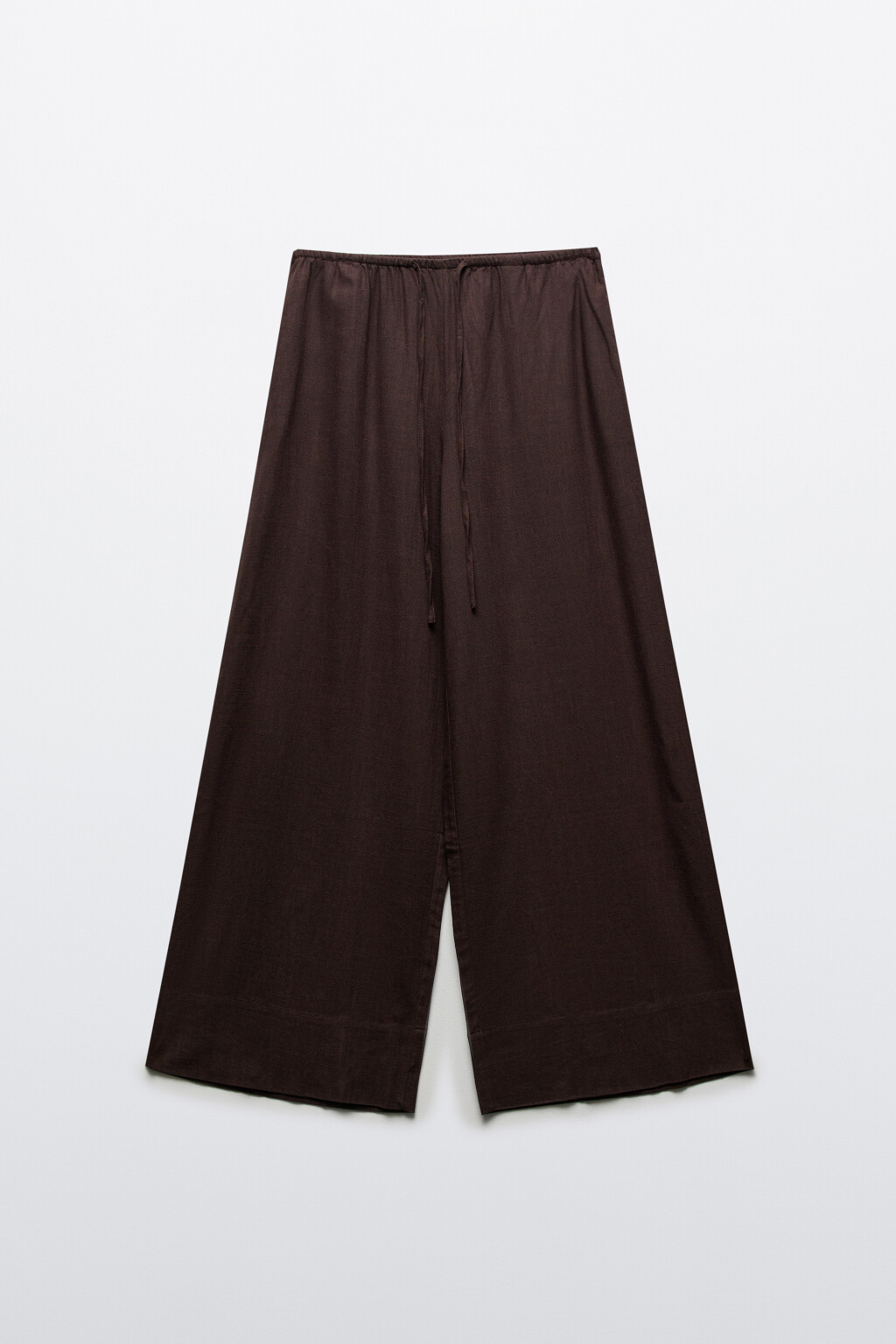 Брюки широкие вискозные на завязках со льном больших размеров - цвет коричневый - 7