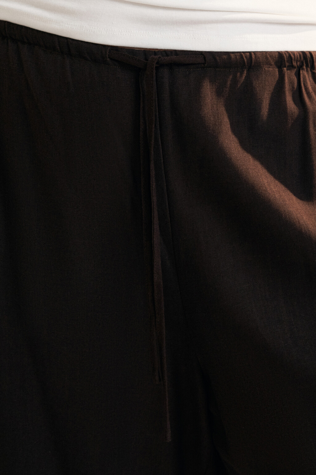 Брюки широкие вискозные на завязках со льном больших размеров - цвет коричневый - 5