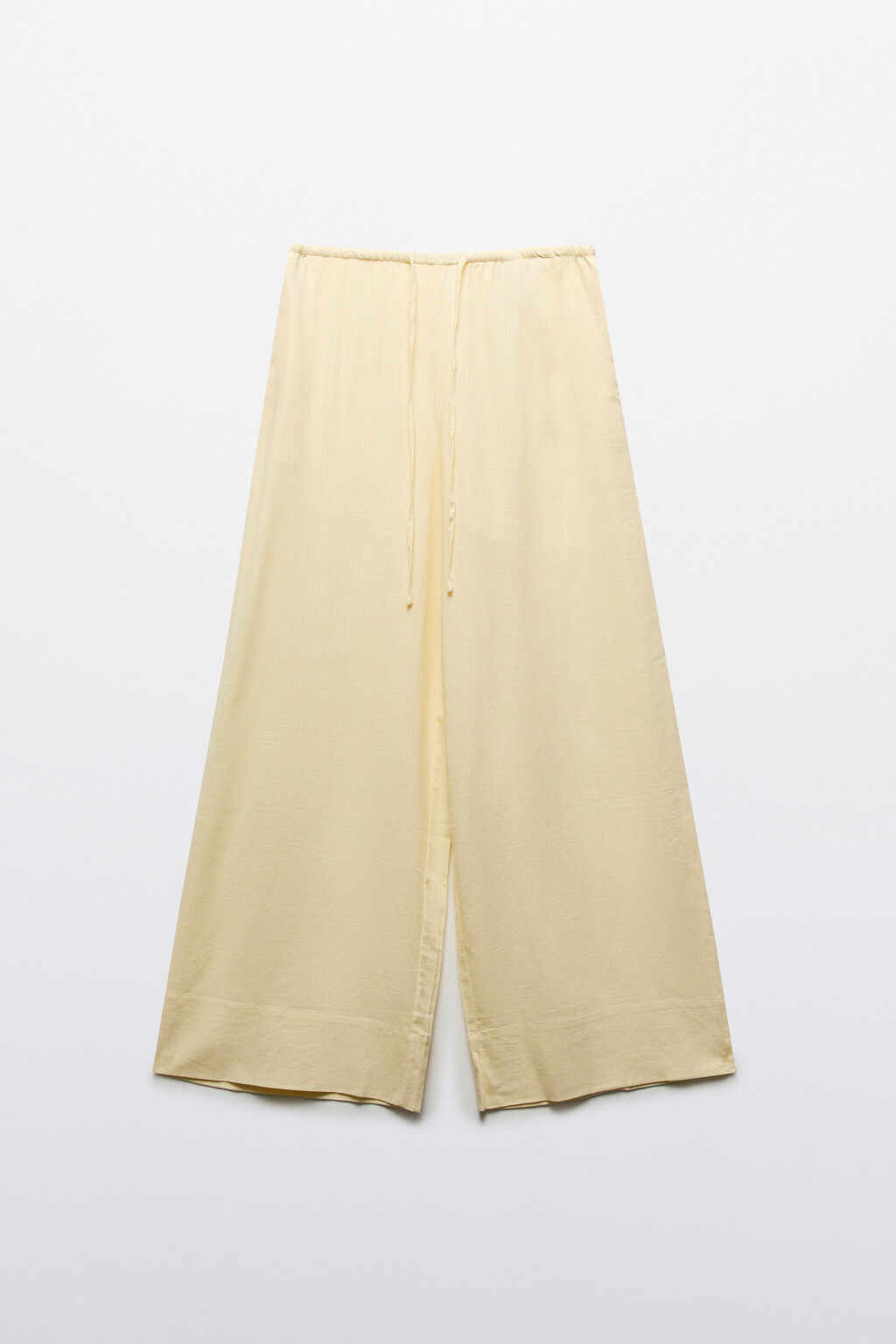 Брюки широкие вискозные на завязках со льном больших размеров - цвет ванильный - 7