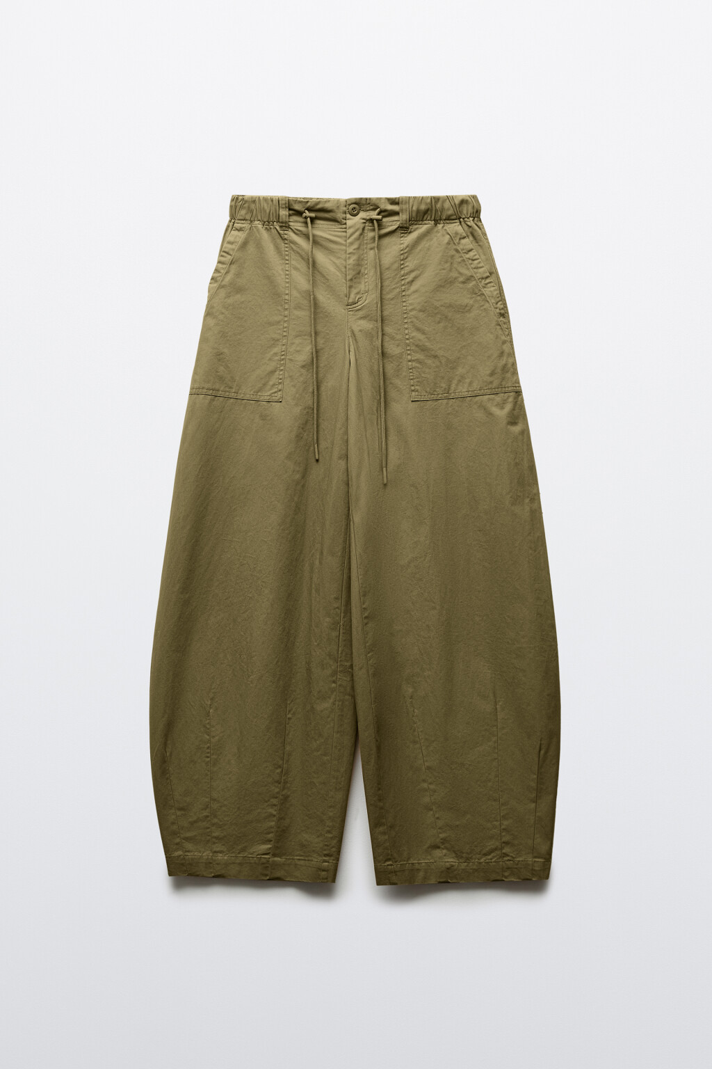 Брюки barrel fit хлопковые на завязках - цвет зеленый - 1